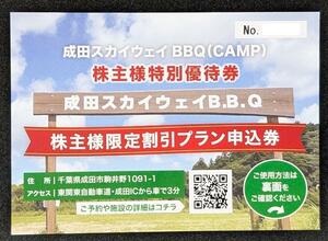 成田スカイウェイBBQ(CAMP）株主様限定割引プラン申込券 キャンプ場