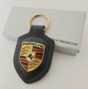 ポルシェ Porsche キーホルダー キーリング 本革 箱付き アクセサリー マカン パナメーラ カイエン 911 718 黒 ブラック