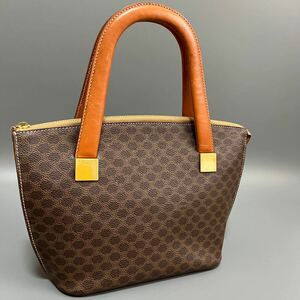 1円 CELINE セリーヌ ヴィンテージ マカダム柄 PVC×レザー ハンドバッグ ミニバッグ 金具 ゴールド レディース ブラウン系 正規品本物