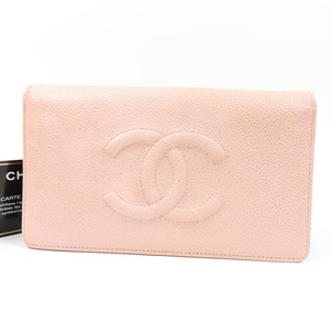 42352★1円スタート★CHANEL シャネル 中極美品 デカココマーク 二つ折り 長財布 キャビアスキン ピンク