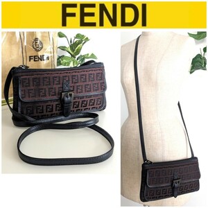 美品 FENDI オールドフェンディ ヴィンテージ 斜め掛け ミニショルダーバッグ 鞄 ポシェット ボディバッグ ブラウン レディース メンズ