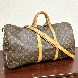 KY0154■LOUIS VUITTON ルイヴィトン モノグラム キーポル バンドリエール 55 V.I.0950 ボストンバッグ トラベルバッグ カデナ ブラウン