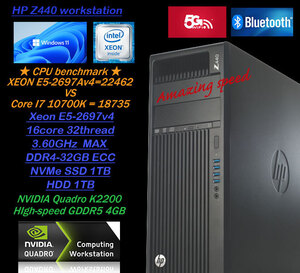 お年玉大処分特価★adobeクリエイター高性能マシン★超高速core i7超xeon32CPU-3.60GHz/NVMeSSD1TB＆HDD1TB/DDR4-32GB/4K-Quadro