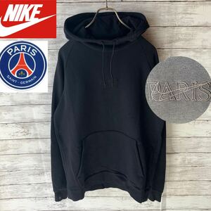 【ナイキ パリサンジェルマン】NIKE PSG スウェットパーカー 刺繍ロゴ　ラグラン ハイネック Mサイズ 黒　 Paris saint germain 