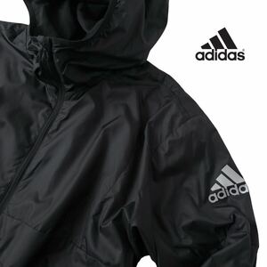 アディダス adidas フルジップ フーディー ウィンドジャケット L ブラック ホワイト フード付 ジャケット 裏地起毛 防風 保温 黒 