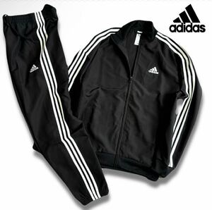 新品【メンズXL】黒 アディダス 3ストライプス ウーブントラックスーツ(上下セット) adidas オールシーズン 軽量