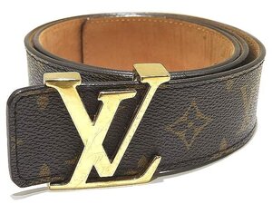 LOUIS VUITTON ヴィトン ベルト サンチュール LV イニシアル ☆ M9608 モノグラム ゴールド金具バックル 80/32 メンズ レディース ▼ 6H