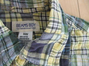 MADE IN JAPAN BEAMS BOY 100%cotton 日本製 ビームスボーイ パッチワークシャツ　半袖シャツ 黄紺