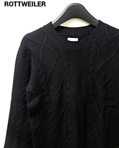  M ￥25,200【ROTTWEILER CABLE KNIT NO．RW122-028 BLACK ロットワイラー ケーブルニット セーター ブラック】