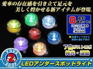 LED アンダー スポットランプ 8個セット 7色発光 アンダーネオン スポットライト イルミネーション ドレスアップ カスタム エアロパーツ