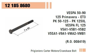 RMS 12185 8680 社外 ボルト クランクケース 平頭切り欠き M7x80 旧型ベスパ　スモール