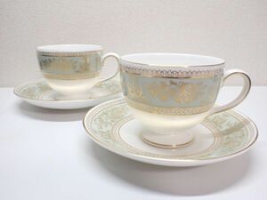 H562/8D◆WEDGWOOD ウェッジウッド カップ&ソーサー 2客セット ペア COLUMBIA SAGE GREEN 中古品◆