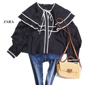 未使用 ザラ ZARA 大人可愛い☆ ビッグカラー デザインシャツブラウス XS