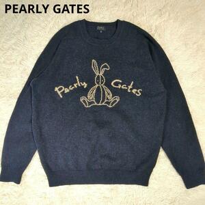 【美品】パーリーゲイツ　PEARLY GATES パーリーゲイツ ニット ラビット ウサギ ウール ネイビー L 3