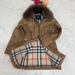 【新品同様】BURBERRY LONDON バーバリーロンドン ダウンコート メガチェック ノバチェック ハンガリーグースダウン ファー ロングコート 