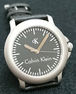 稼働品!! CK Calvin Klein/カルバンクライン メンズ クォーツ 黒色文字板 ウォッチ USED品 ※社外品バンド使用＊