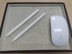 [iPadアクセサリ]Apple Pencil/アップルペンシル 第2世代 A2051 003-180205 2本・Magic Mouse/マジックマウス A1657 計3個セット[中古]