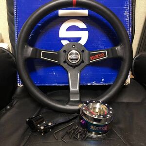 １円スタート SPARCO・スパルコ・レザー ステアリング・セミディープコーン・クイックリリース