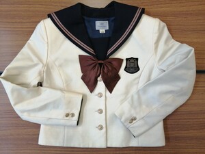 岡山県[岡山県立岡山南高校]女子制服　冬服セーラー服上下160A.白ジャケット160A.ハネクトンリボン　Predichant　3点セット　旧モデル