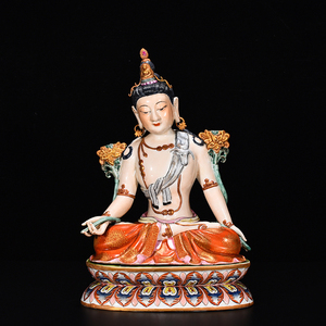 礬紅 描金 仏像 仏坐像 唐物 陶磁器 中国美術 工芸品 HB847