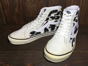 ★VANS バンズ US企画 SK8 HI スケート 白×黒 COW PRINT アニマル プリント コーデュロイ 28.0cm Used 検 オールドスクール ハーフキャブ