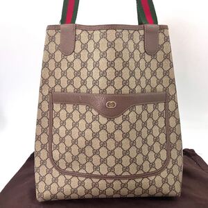 美品● グッチ 2373 GUCCI オールドグッチ シェリーライン トートバッグ ハンドバッグ GG柄 A4 収納可能 インターロッキングG 1円