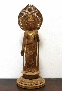 古そうなとても細密な木彫の観音菩薩像 切金 彩色 仏像 n658