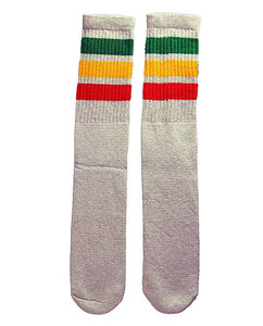 SkaterSocks (スケーターソックス) ロングソックス Knee high Grey tube socks with Green-Gold-Red stripes style 1 (25インチ) ラスタ