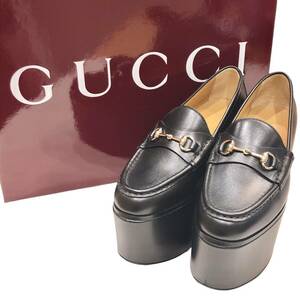 GUCCI グッチ ホースビット プラットフォーム 24-25AW 厚底 ローファー レザー ブラック 35 1/2 782808 箱付き