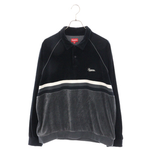 SUPREME シュプリーム 19SS Velour Raglan L/S Polo Shirt ベロア ラグラン ロングスリーブ 長袖 ポロシャツ ブラック