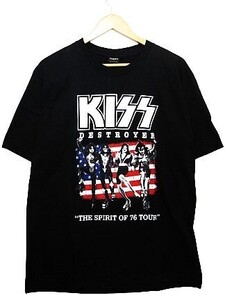 【送料無料】【新品】半袖Tシャツ キッス KISS 星条旗 両面プリント ヘビーメタル バンド 黒 メンズXLサイズ ■TB24-015SA18-240504-35-3