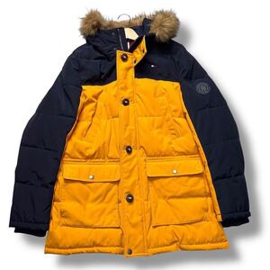 【極美品/好配色/希少XL】TOMMY HILFIGER トミーヒルフィガー 中綿 ミリタリージャケット バイカラー ラバーロゴ 刻印ボタン ファーフード