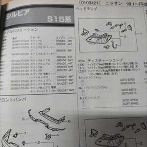 ●◇【パーツガイド】　ニッサン（日産）　シルビア　(Ｓ１５系)　H11.1～　２００１年版 前期【絶版・希少】