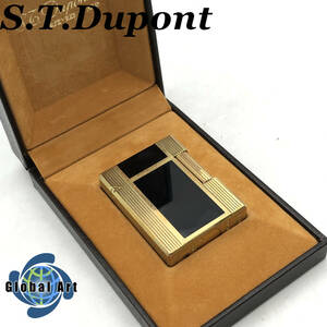 ★E06071/S.T.Dupont デュポン/ガスライター/ライン1S/ゴールド×ブラック/箱付/火花OK