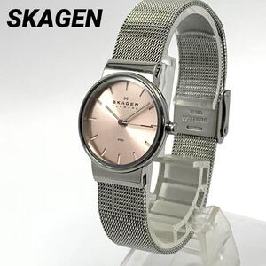 544 稼働品 SKAGEN スカーゲン レディース 腕時計 DENMARK ピンク 新品電池交換済 クオーツ式 人気 希少 ビンテージ レトロ アンティーク