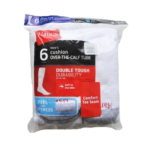 HANES / ヘインズ 6 VALUE PACK CUSHION OVER THE CALF TUBE DOUBLE TOUGH DURABILITY SOCKS WHITE