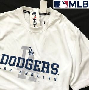 ▼S202 新品【メンズL】ホワイトMLB ライセンス商品 ロサンゼルス・ドジャース　ドライメッシュ　Tシャツ ワンポイントロゴ　大谷翔平