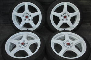 中1条件付送料無料 美品 WORK EMOTION T5R 195/45R17×7J +48 5H PCD114.3 4本セット ワーク エモーション スイフトスポーツCR-ZC33ZC32 白