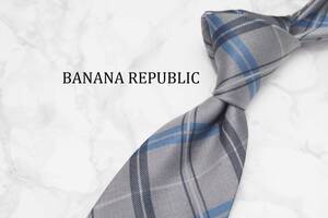 【美品】 BANANA REPUBLIC バナナリパブリック A-653 グレー チェック ブランド ネクタイ 良品 古着 卸 USED オールド SILK