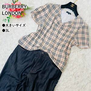 美品 3L バーバリーロンドン【セットアップ カットソー デニム ノバチェック 大きいサイズ 15】BURBERRY LONDON Tシャツ Gパン ジーンズ