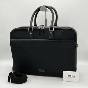 【極美品】FURLA フルラ メンズ ビジネスバッグ ブリーフケース ショルダーバッグ 斜め掛け 肩掛け 2way フォーマル ブラック EH000313N