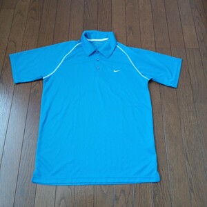 1465【中古】NIKE GOLF　ナイキゴルフ　ゴルフウェア　半袖　ポロシャツ　メンズ　サイズ　L　ブルー白　左胸にナイキのロゴ刺繍入