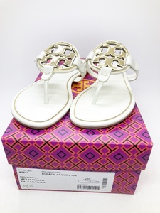 ◆◆【TORY BURCH】トリーバーチ ロゴフラットサンダル アイボリー47617 7M(約24cm) oi ◆◆