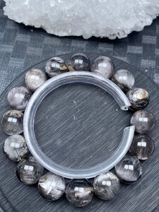 即決 0321b424 天然美品★【120A猫目プラチナクォーツ】★ブレス 13-13.9mm（新品）