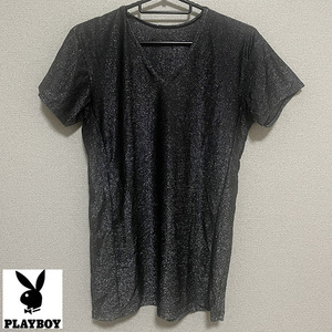 送料無料 PLAYBOY プレイボーイ 半袖 Vネック Tシャツ M ストリート モード ミリタリー ワーク アメカジ 古着 ヴィンテージ