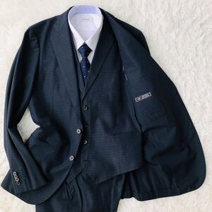 【SARTORIA DEL GROSSO × LUIGI BOTTO】スーツ　セットアップ　スリーピース　チェック柄　ネイビー　XL　サイドベンツ　本切羽　144