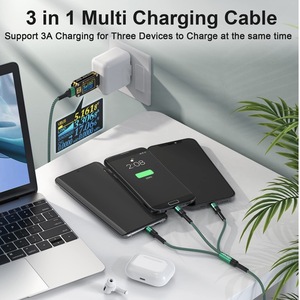 RAVIAD 3in1 充電ケーブル USB ケーブル 3A 急速充電 充電コード USB Type C ケーブル 3台同時給電可能 全機種対応 超高耐久 1.2M グリーン