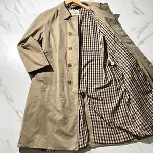 【Lsize相当】アクアスキュータム Aquascutum ステンカラーコート ベージュ ブラウン 茶色 チェック メンズ