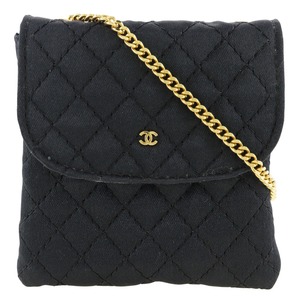 CHANEL シャネル チェーンポシェット マイクロショルダー マトラッセ ポーチ サテン 黒 レディース【I191824275】中古