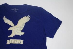 【古着美品アメリカンイーグルアウトフィッターズ刺繍Tシャツ青L】AMERICANEAGLE OUTFITTERSアメカジニューヨーク